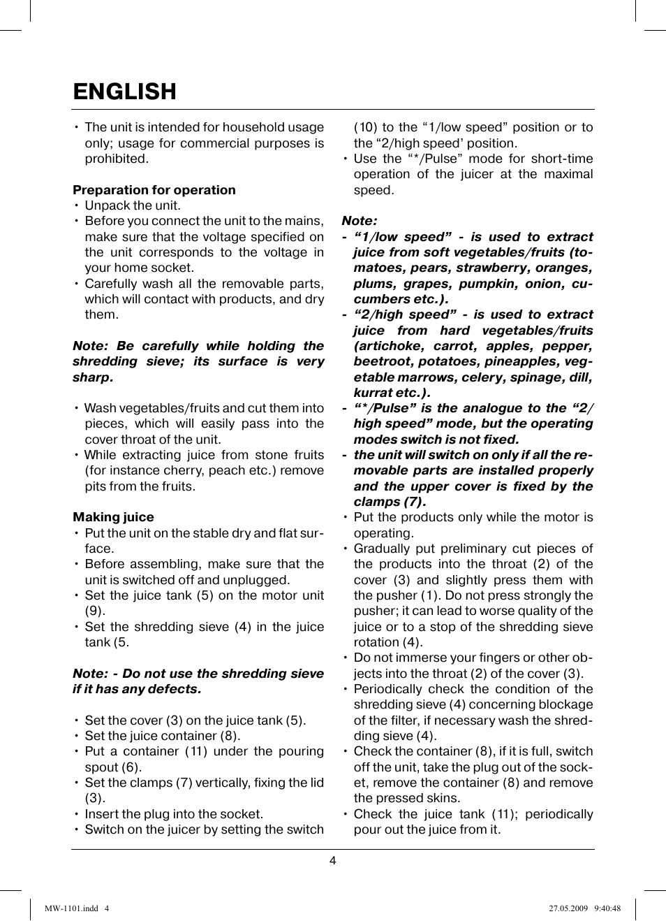 English | MAXWELL MW-1101 W User Manual | Page 4 / 48