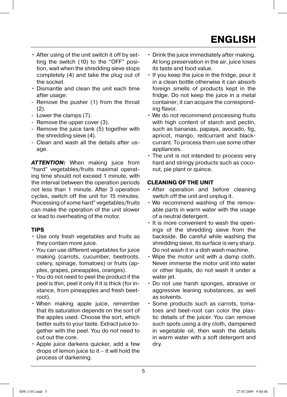 English | MAXWELL MW-1101 W User Manual | Page 5 / 48