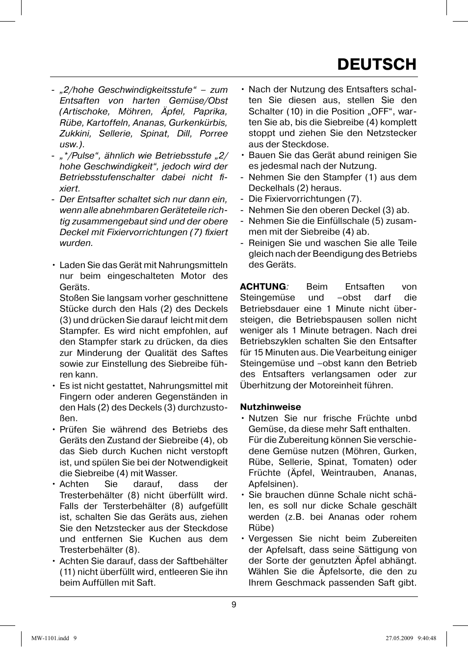 Deutsch | MAXWELL MW-1101 W User Manual | Page 9 / 48