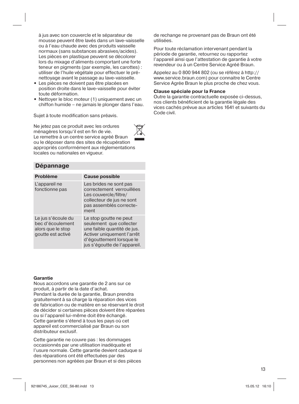 Dépannage | Braun Multiquick 3 J300 User Manual | Page 12 / 78