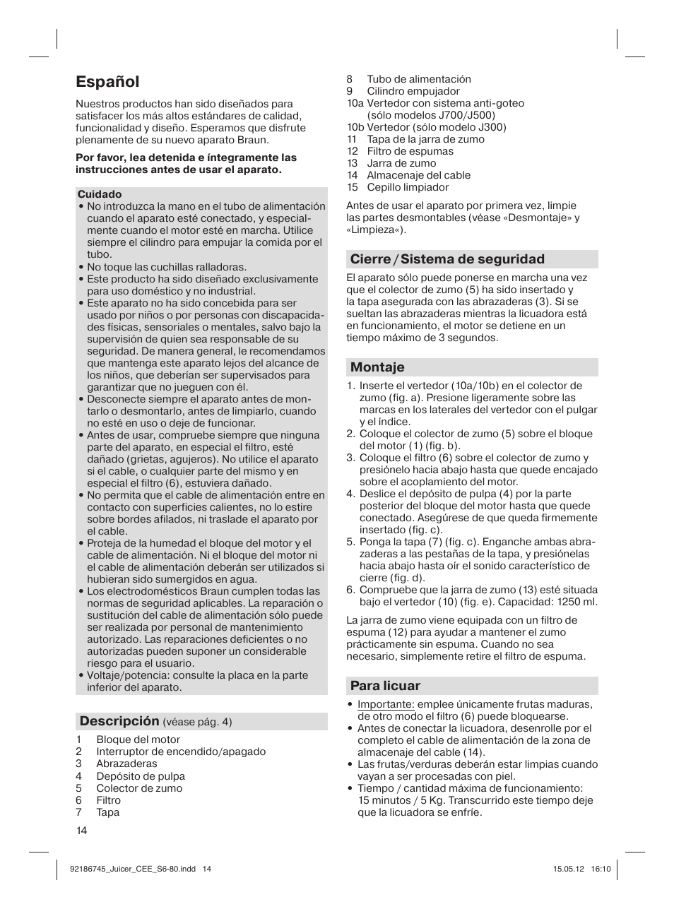 Español | Braun Multiquick 3 J300 User Manual | Page 13 / 78