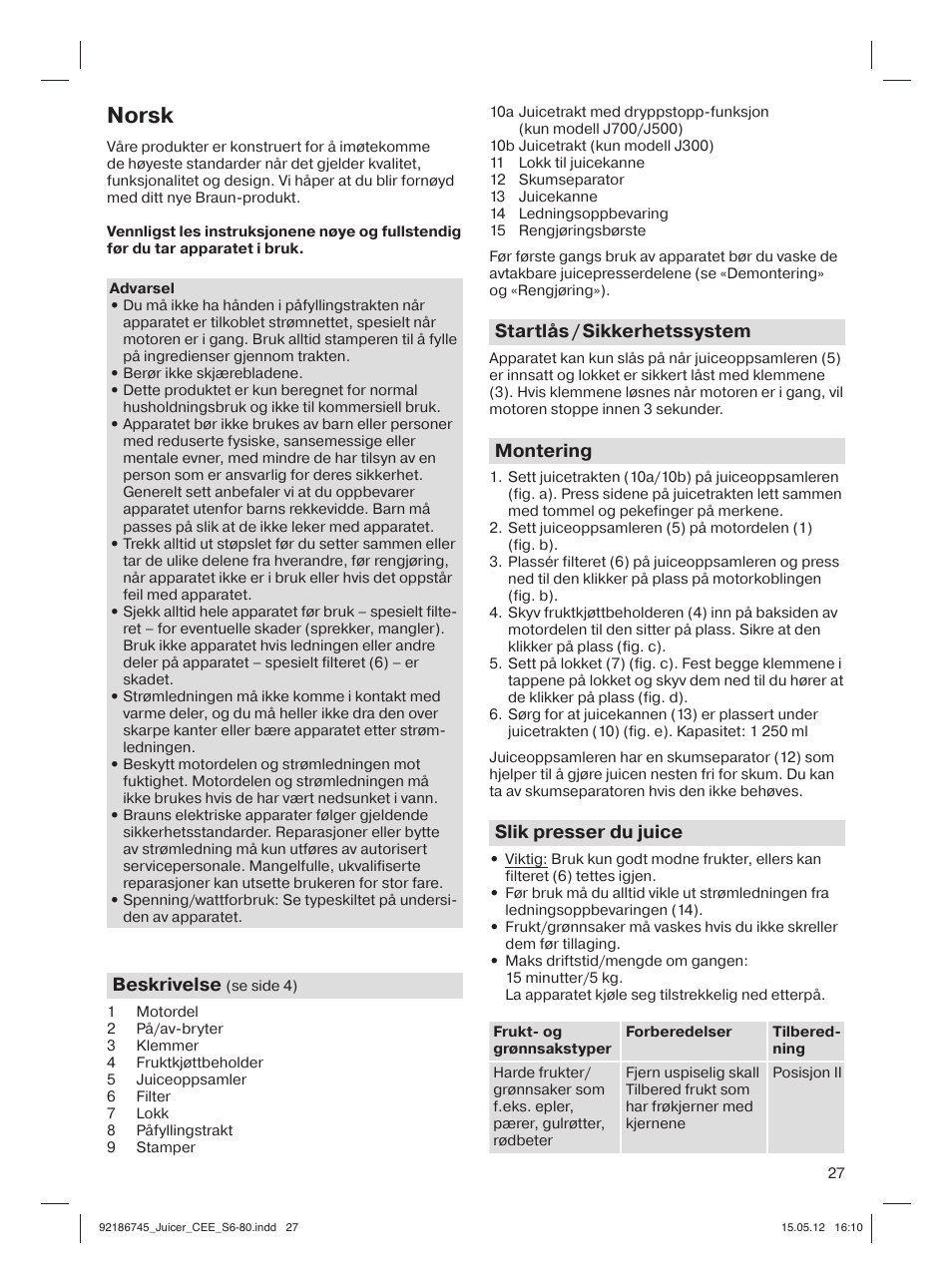 Norsk | Braun Multiquick 3 J300 User Manual | Page 26 / 78