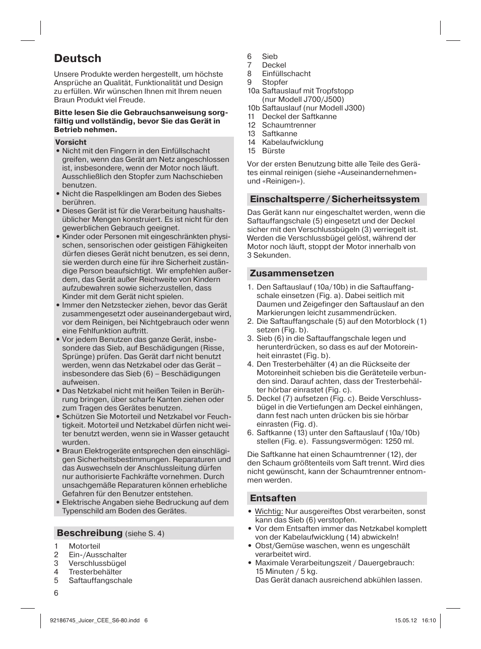 92186745_juicer_cee_s6-80, Deutsch | Braun Multiquick 3 J300 User Manual | Page 5 / 78