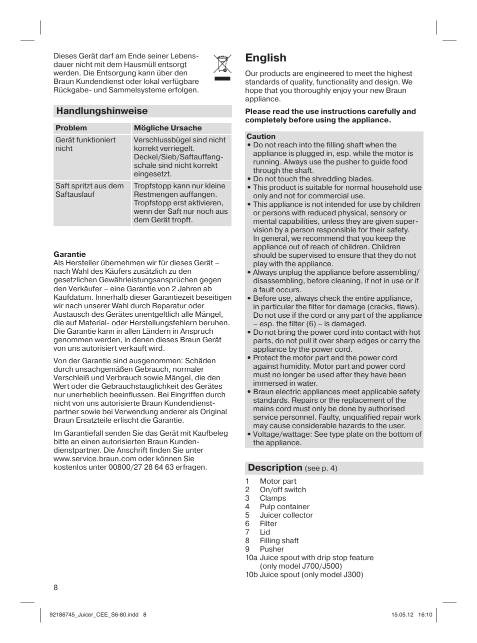 English | Braun Multiquick 3 J300 User Manual | Page 7 / 78