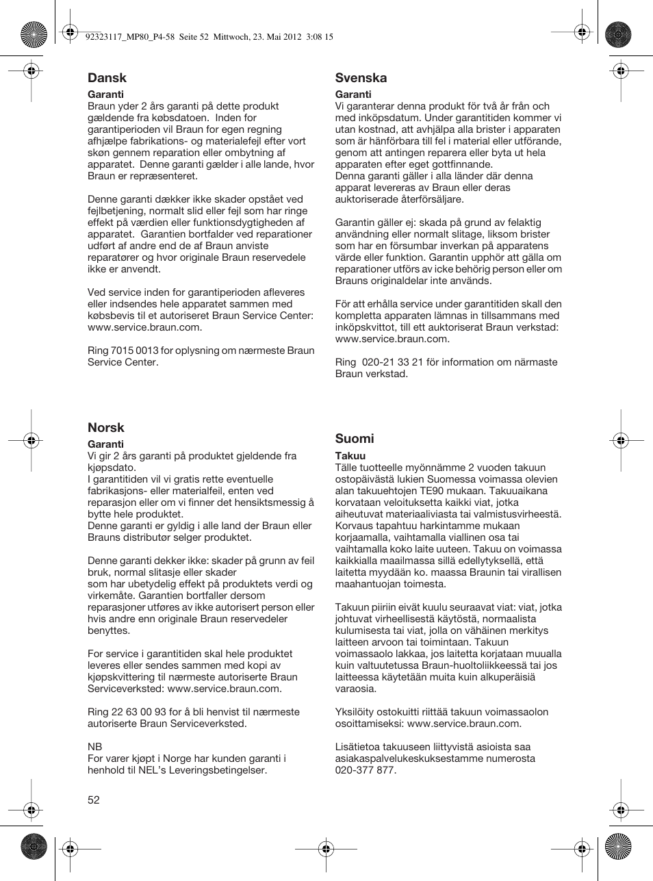 Braun Multiquick 5 MP 80 User Manual | Page 52 / 57