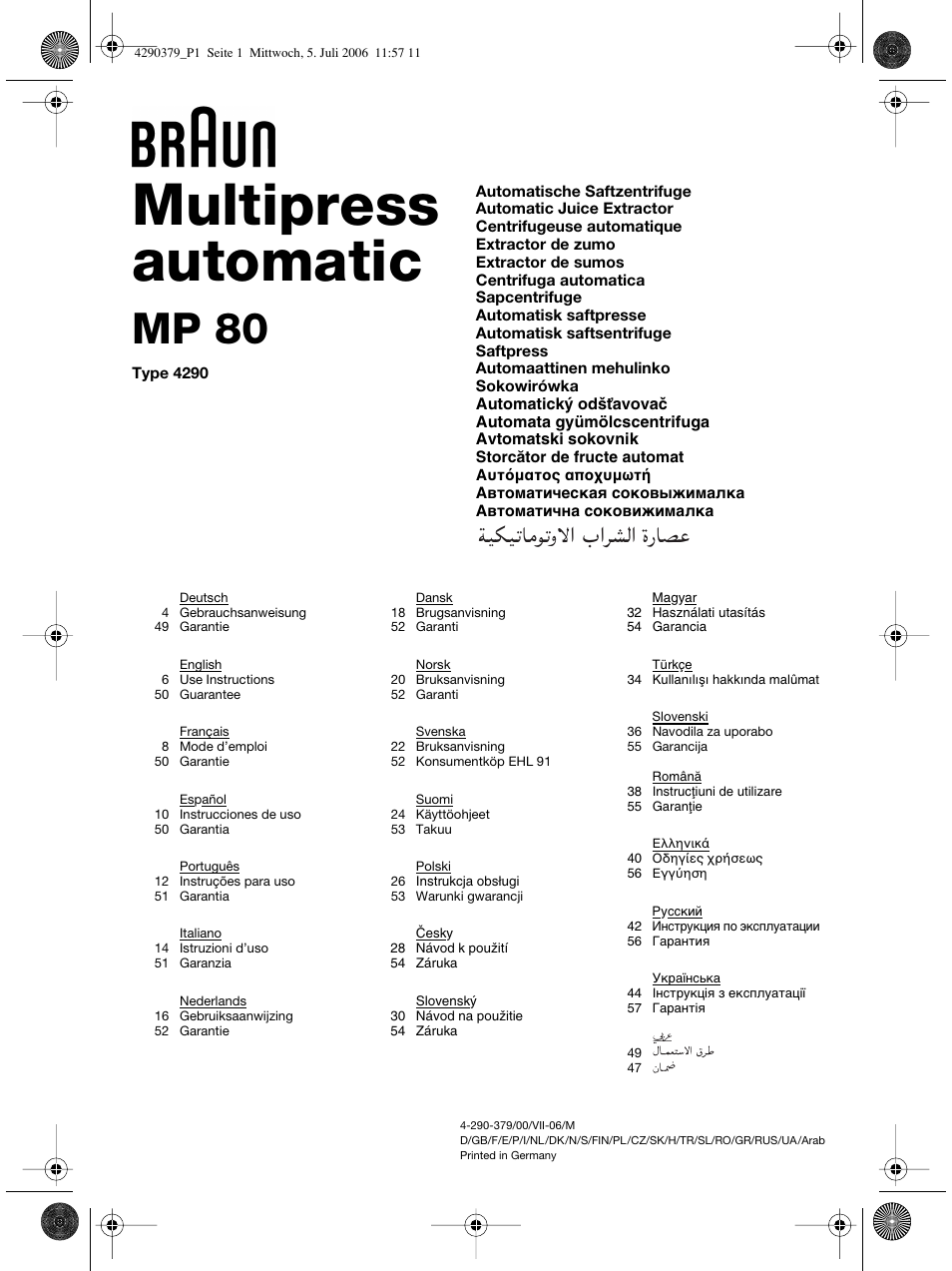 Braun Multipress automatic MP 80 User Manual | 57 pages