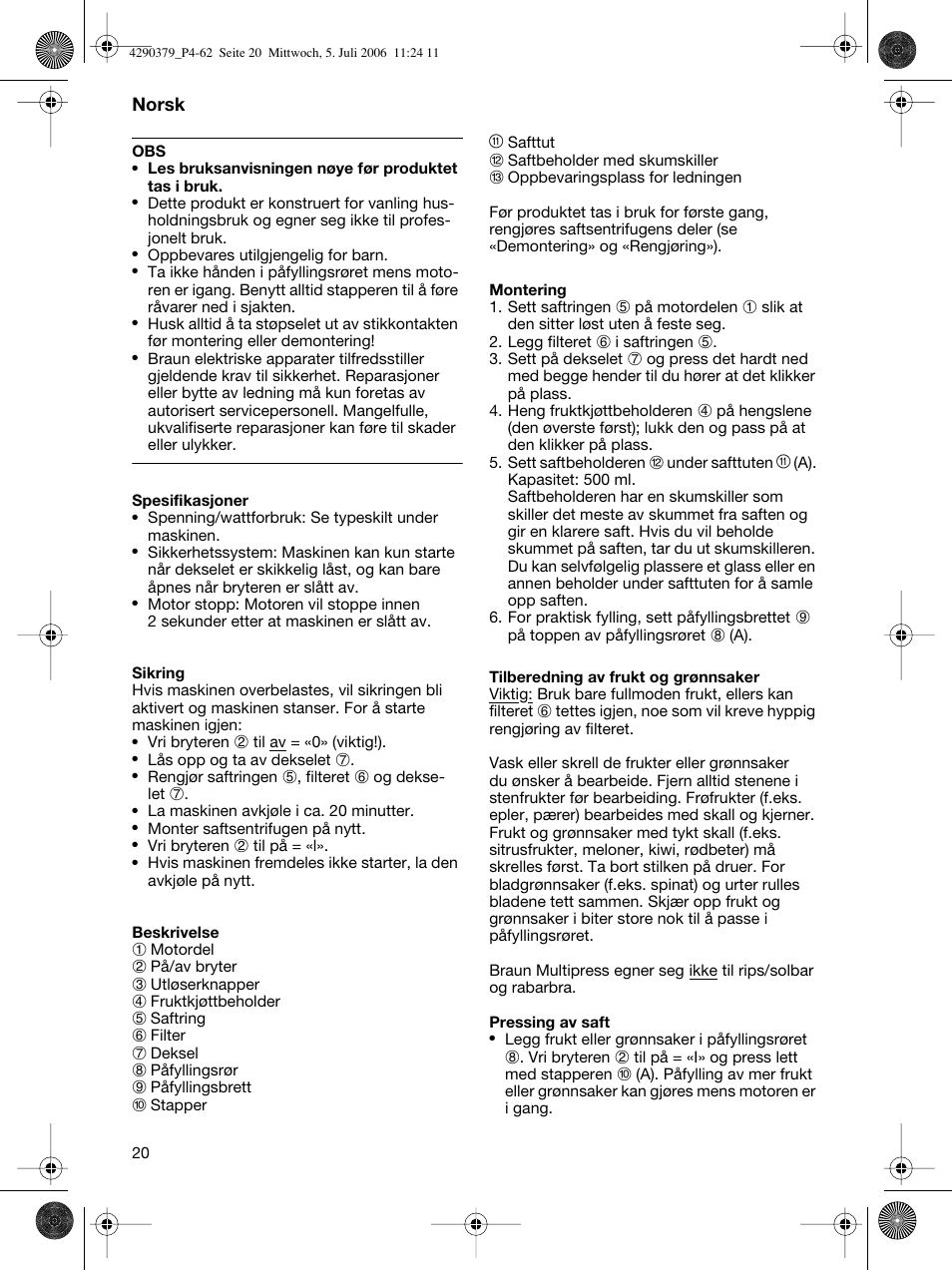 Braun Multipress automatic MP 80 User Manual | Page 20 / 57