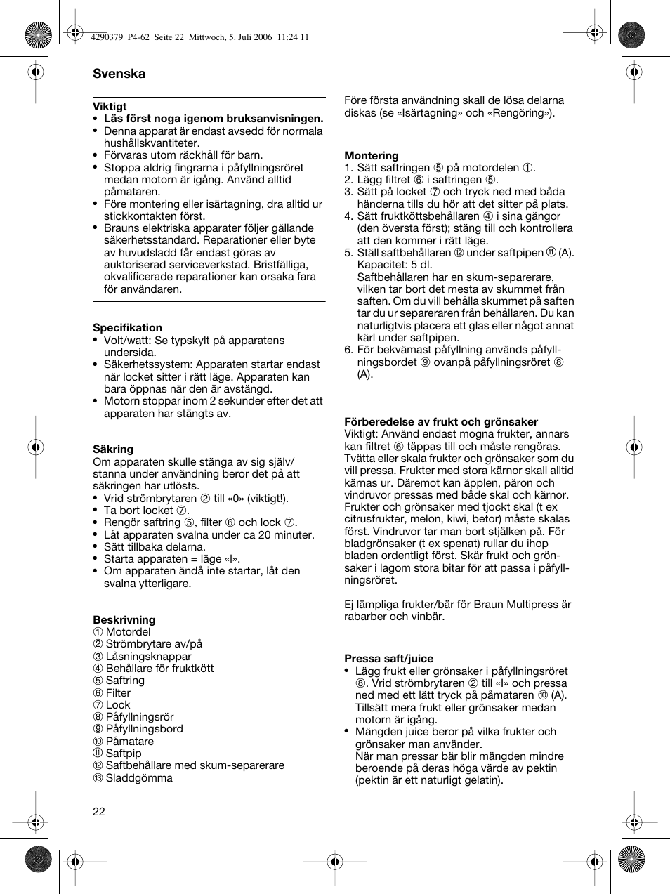 Braun Multipress automatic MP 80 User Manual | Page 22 / 57