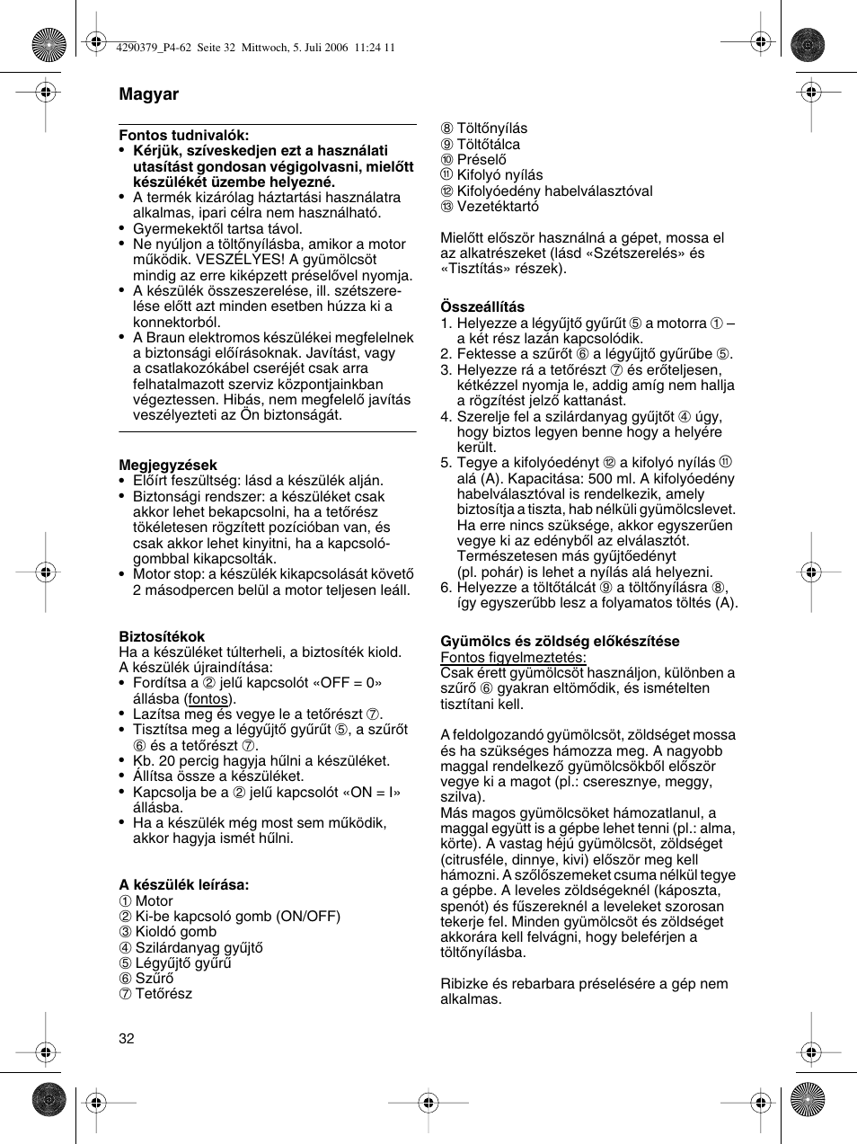 Braun Multipress automatic MP 80 User Manual | Page 32 / 57
