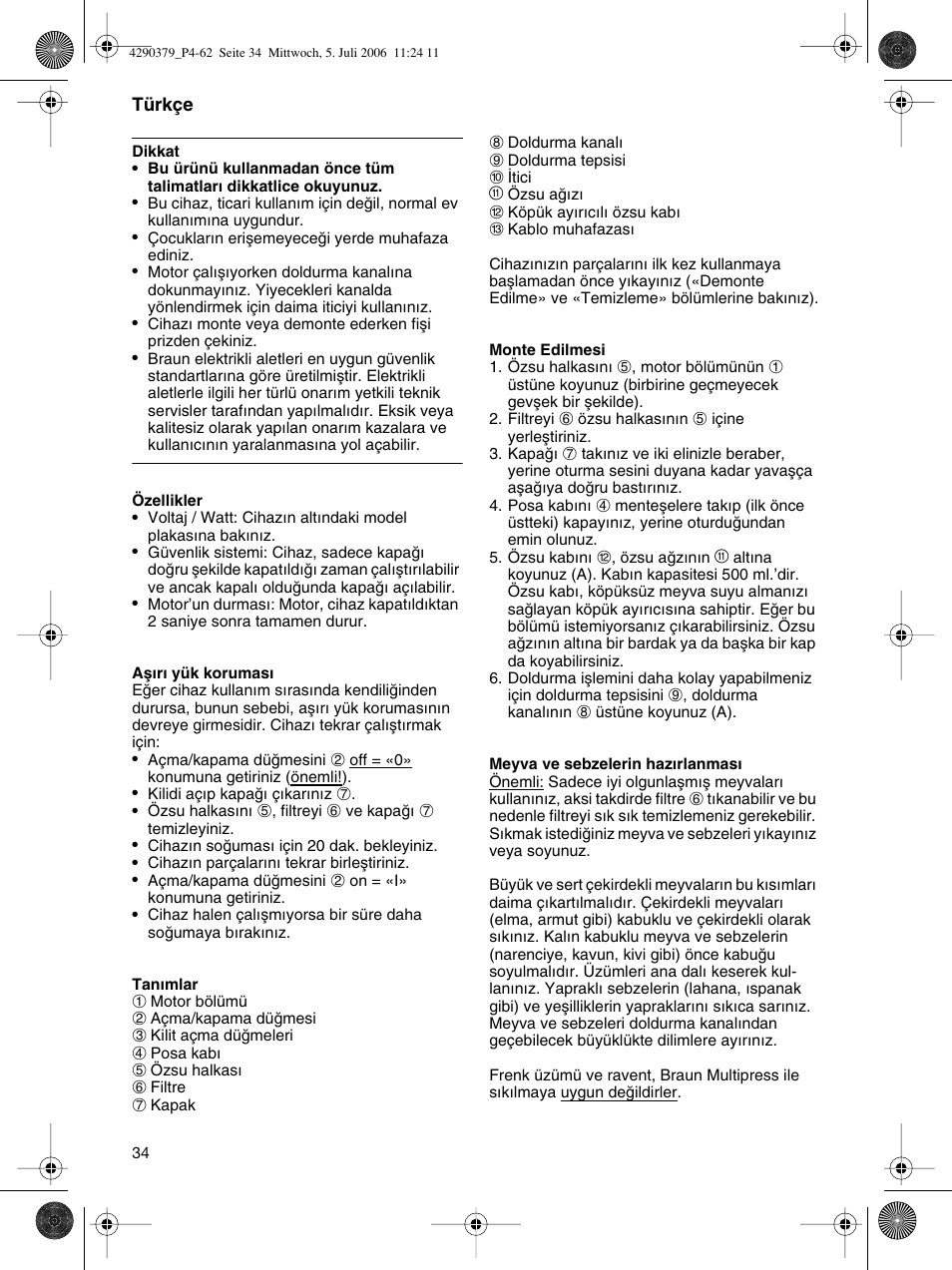Braun Multipress automatic MP 80 User Manual | Page 34 / 57