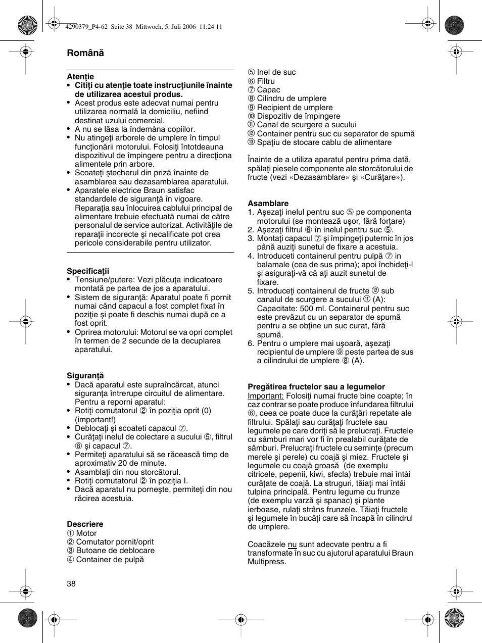 Braun Multipress automatic MP 80 User Manual | Page 38 / 57