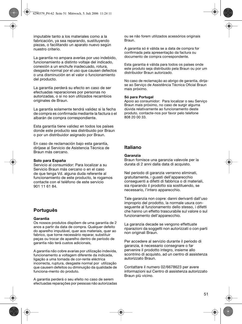 Português, Italiano | Braun Multipress automatic MP 80 User Manual | Page 51 / 57