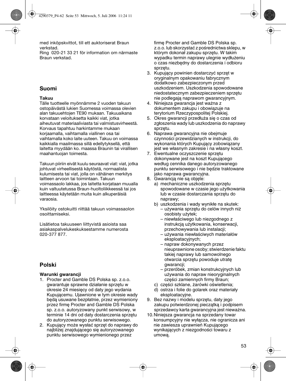 Suomi, Polski | Braun Multipress automatic MP 80 User Manual | Page 53 / 57