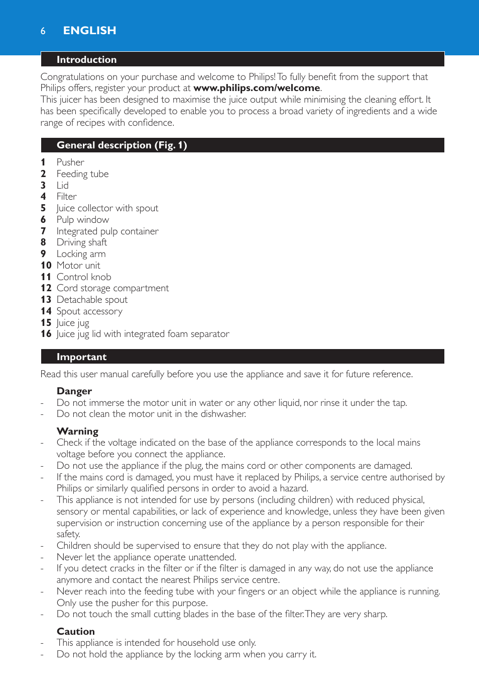English, English 6 | Philips HR1871 User Manual | Page 6 / 132