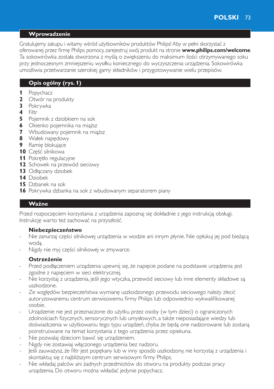 Polski 73 | Philips HR1871 User Manual | Page 73 / 132