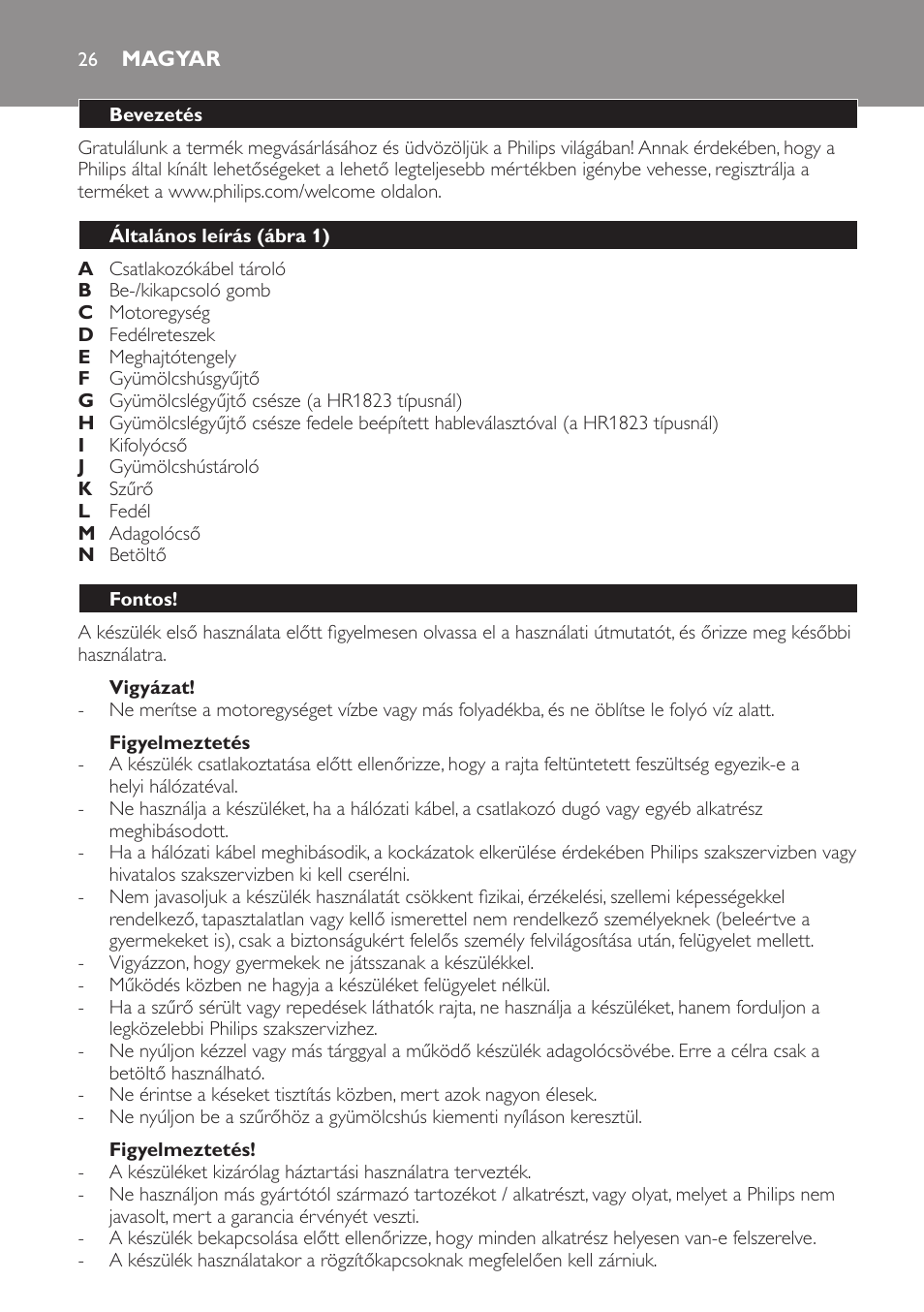 Magyar, Magyar 26 | Philips HR1823 User Manual | Page 26 / 76