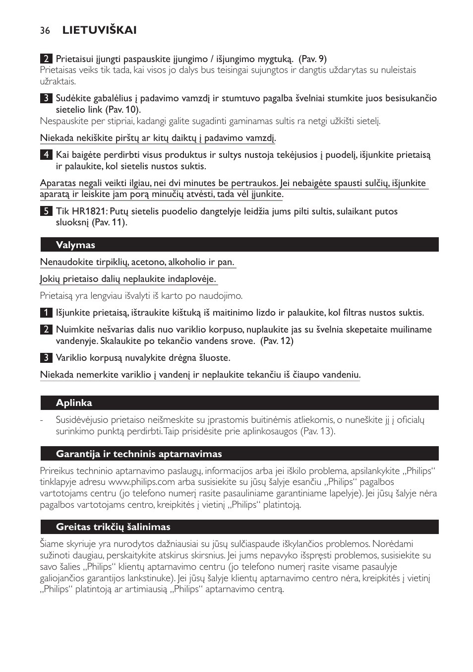 Philips HR1823 User Manual | Page 36 / 76