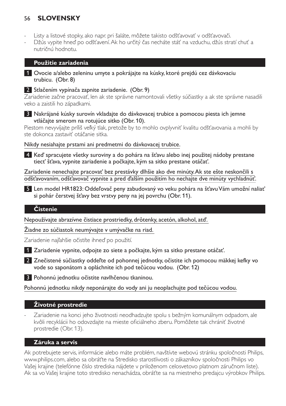 Philips HR1823 User Manual | Page 56 / 76