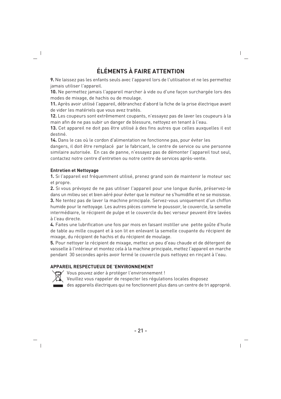 Éléments à faire attention | SINBO SJ 3129 User Manual | Page 22 / 59
