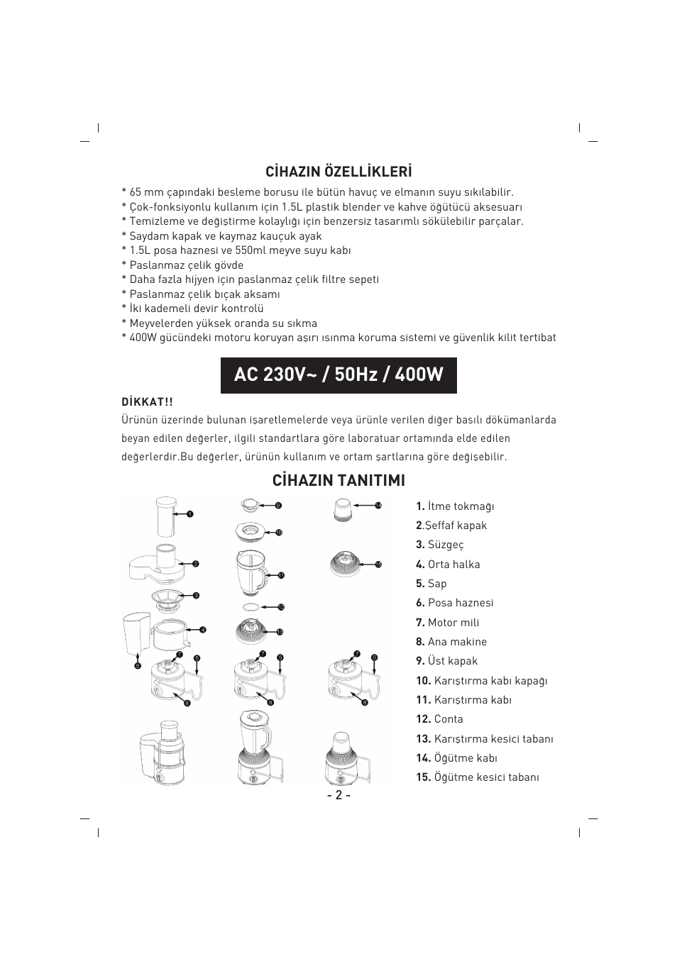 C‹hazin tanitimi, C‹hazin özell‹kler | SINBO SJ 3129 User Manual | Page 3 / 59