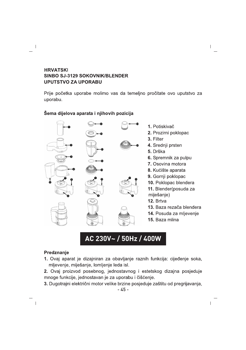 SINBO SJ 3129 User Manual | Page 46 / 59