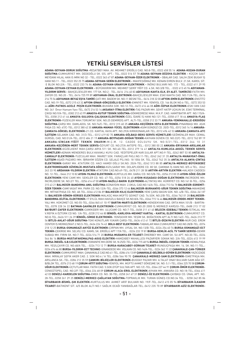 Yetk‹l‹ serv‹sler l‹stes | SINBO SJ 3129 User Manual | Page 52 / 59