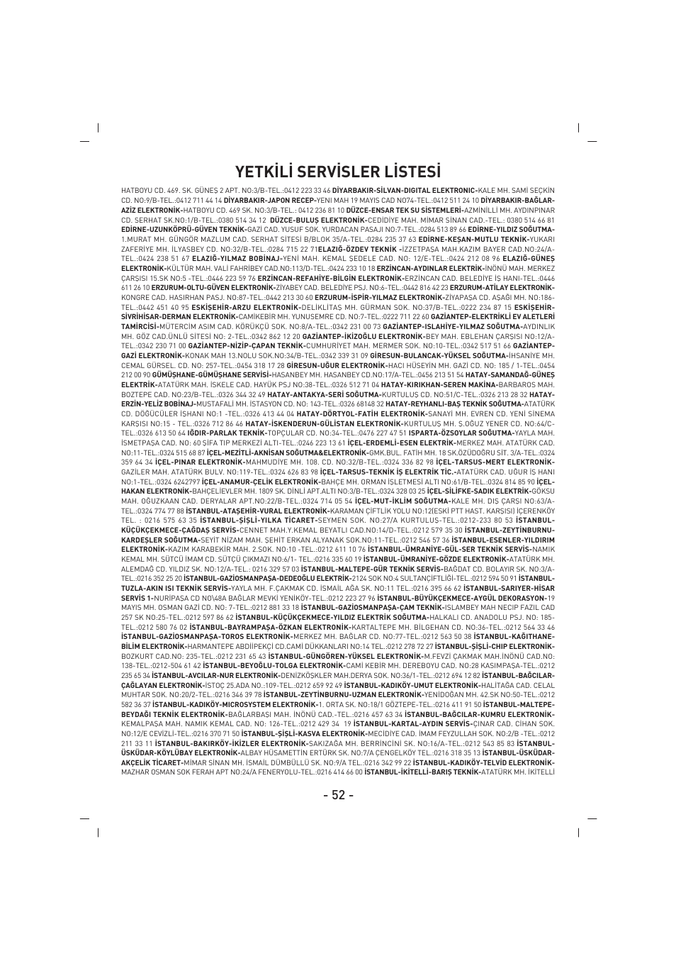 Yetk‹l‹ serv‹sler l‹stes | SINBO SJ 3129 User Manual | Page 53 / 59