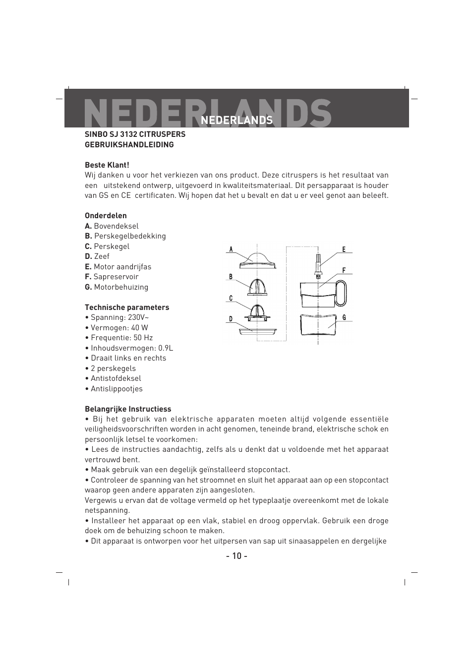 Nederlands | SINBO SJ 3132 User Manual | Page 11 / 32