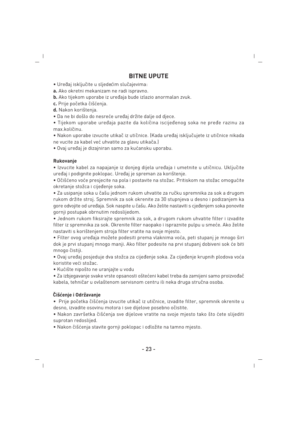 Bitne upute | SINBO SJ 3132 User Manual | Page 24 / 32