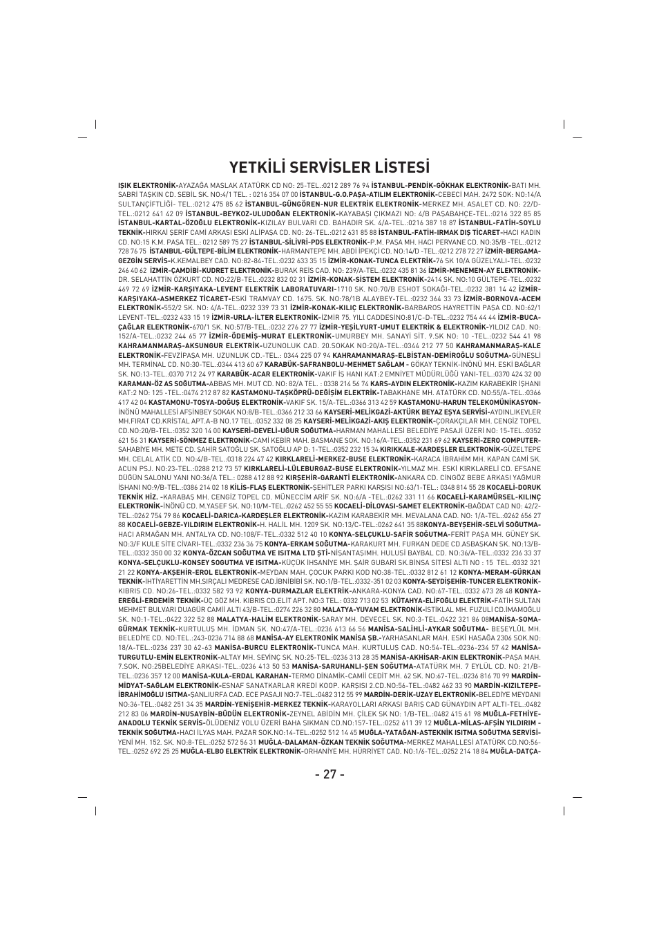 Yetk‹l‹ serv‹sler l‹stes | SINBO SJ 3132 User Manual | Page 28 / 32