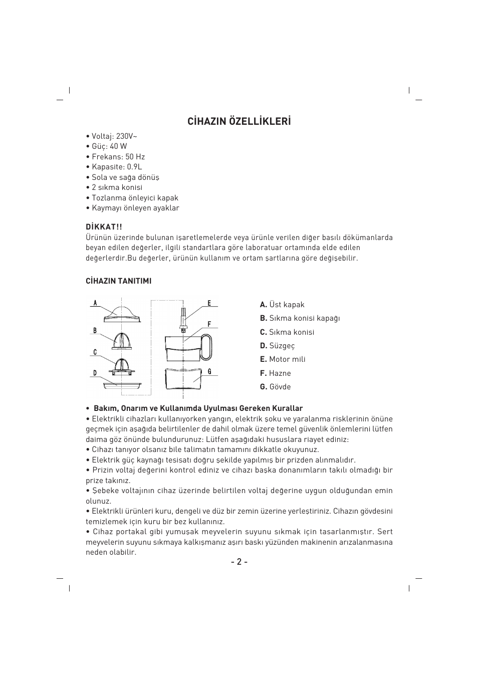 C‹hazin özell‹kler | SINBO SJ 3132 User Manual | Page 3 / 32