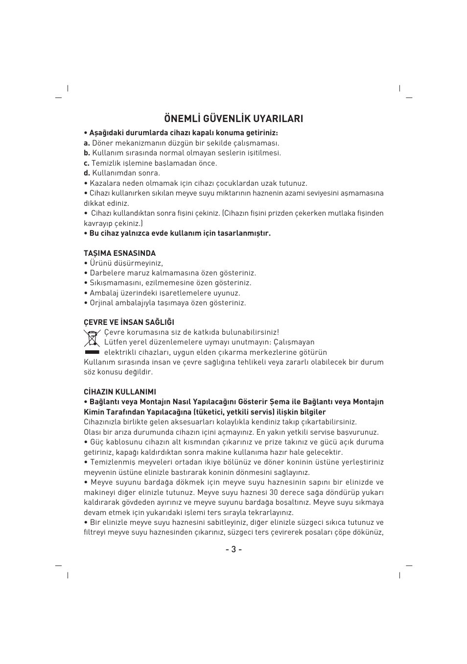 Öneml‹ güvenl‹k uyarilari | SINBO SJ 3132 User Manual | Page 4 / 32