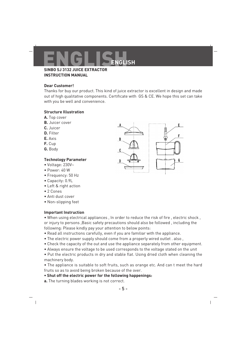 English | SINBO SJ 3132 User Manual | Page 6 / 32