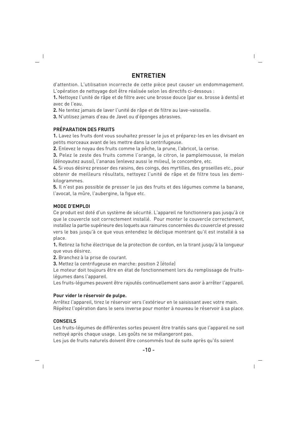 Entretien | SINBO SJ 3134 User Manual | Page 11 / 32