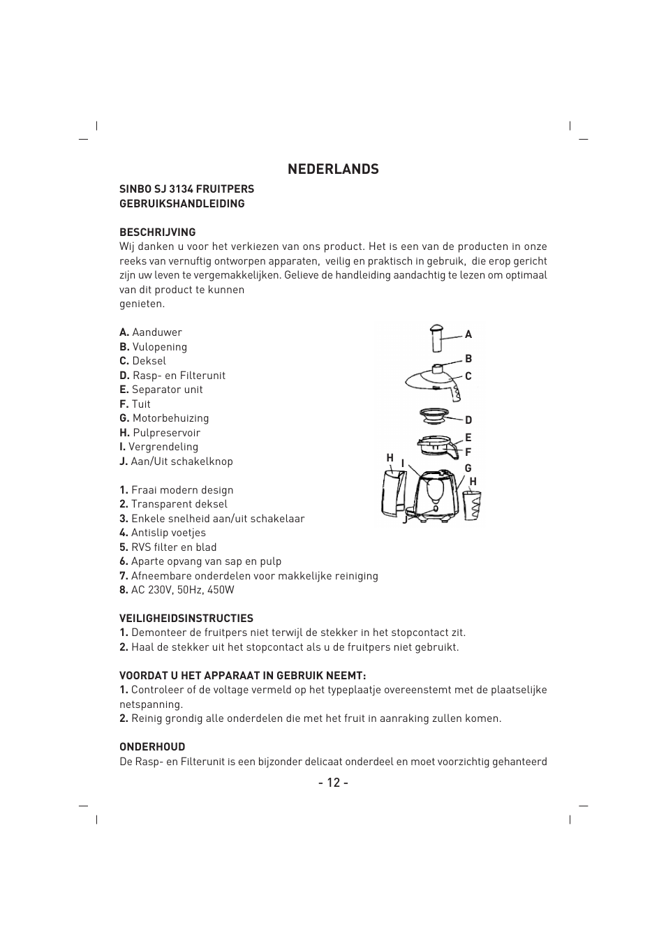Nederlands | SINBO SJ 3134 User Manual | Page 13 / 32