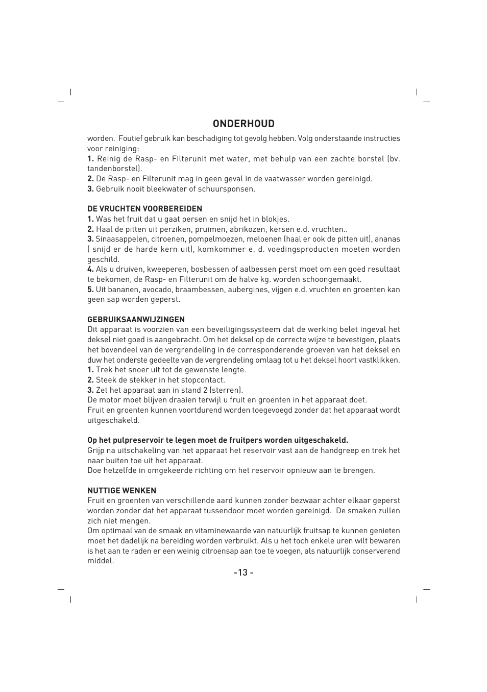 Onderhoud | SINBO SJ 3134 User Manual | Page 14 / 32