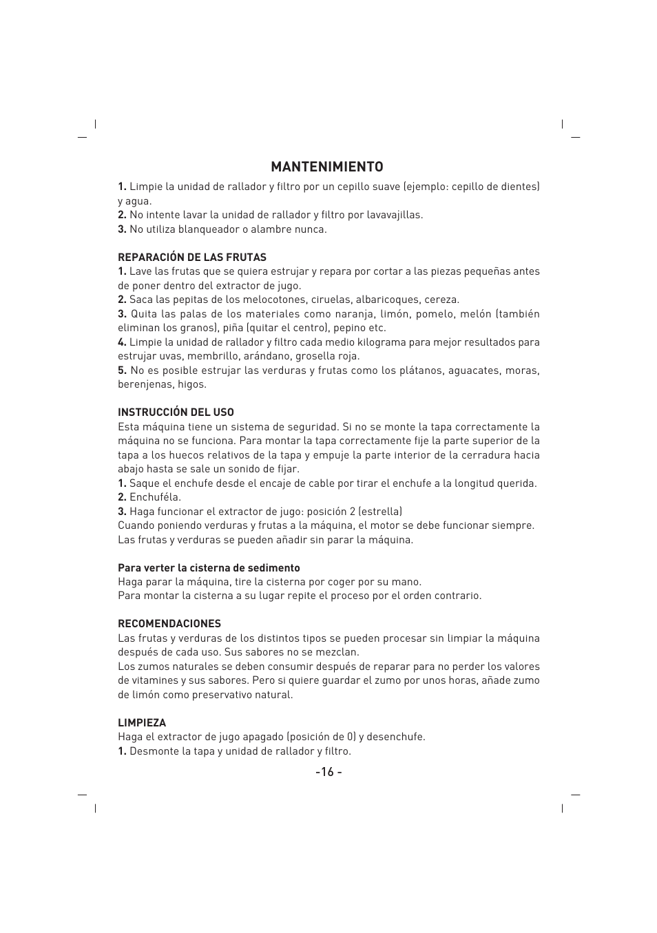 Mantenimiento | SINBO SJ 3134 User Manual | Page 17 / 32