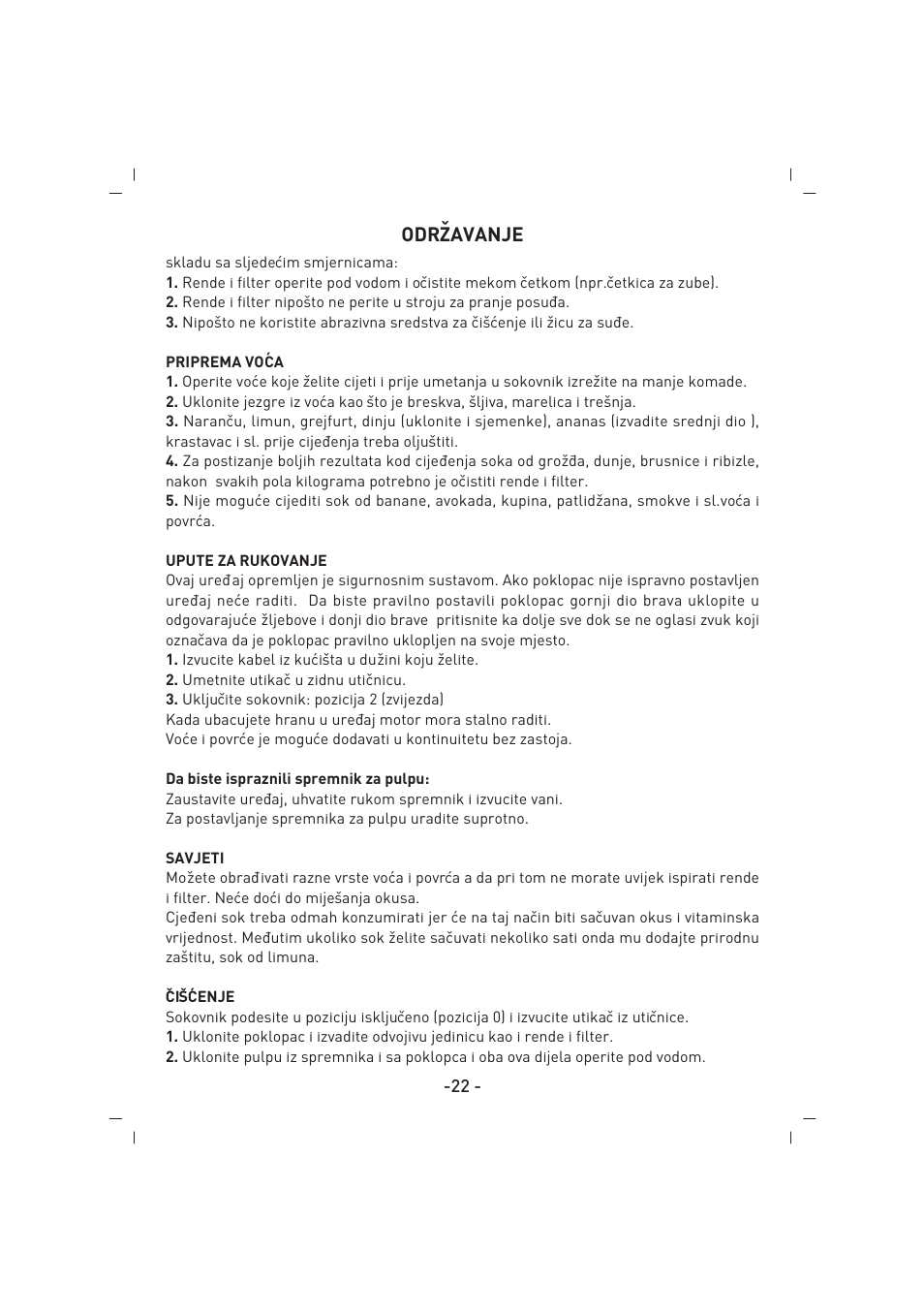 Odrˇzavanje | SINBO SJ 3134 User Manual | Page 23 / 32
