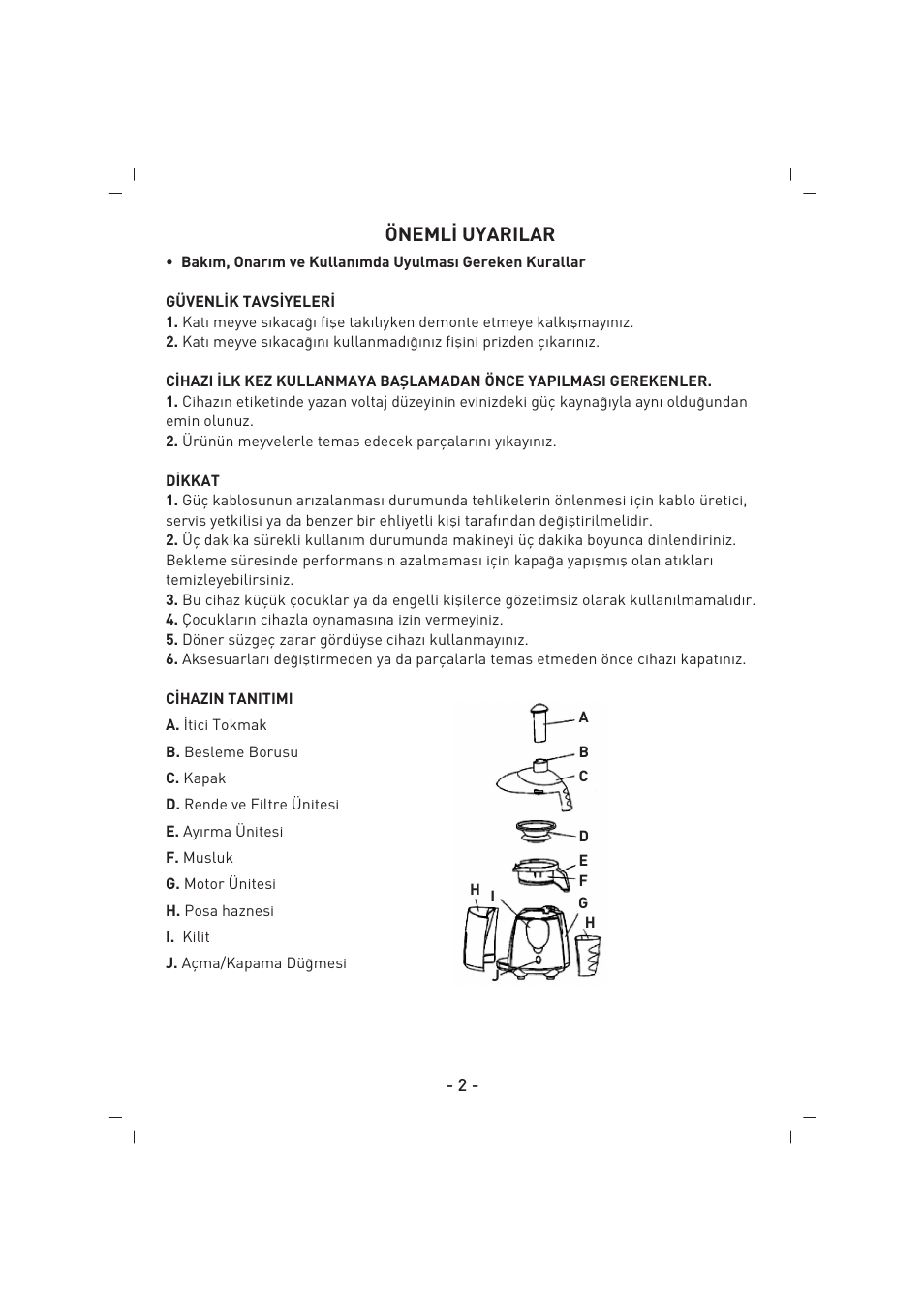 Öneml‹ uyarilar | SINBO SJ 3134 User Manual | Page 3 / 32