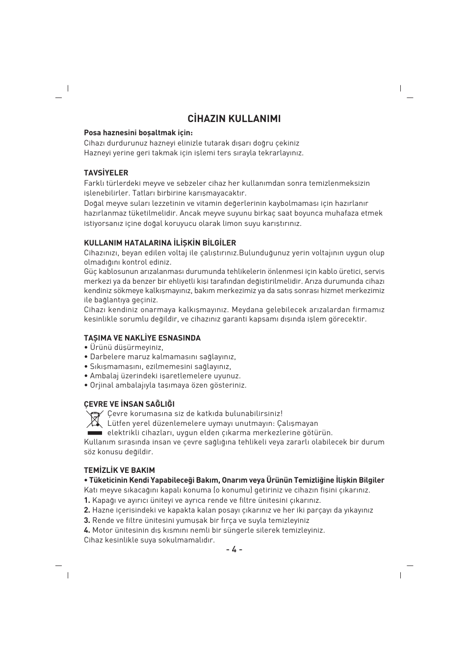 C‹hazin kullanimi | SINBO SJ 3134 User Manual | Page 5 / 32