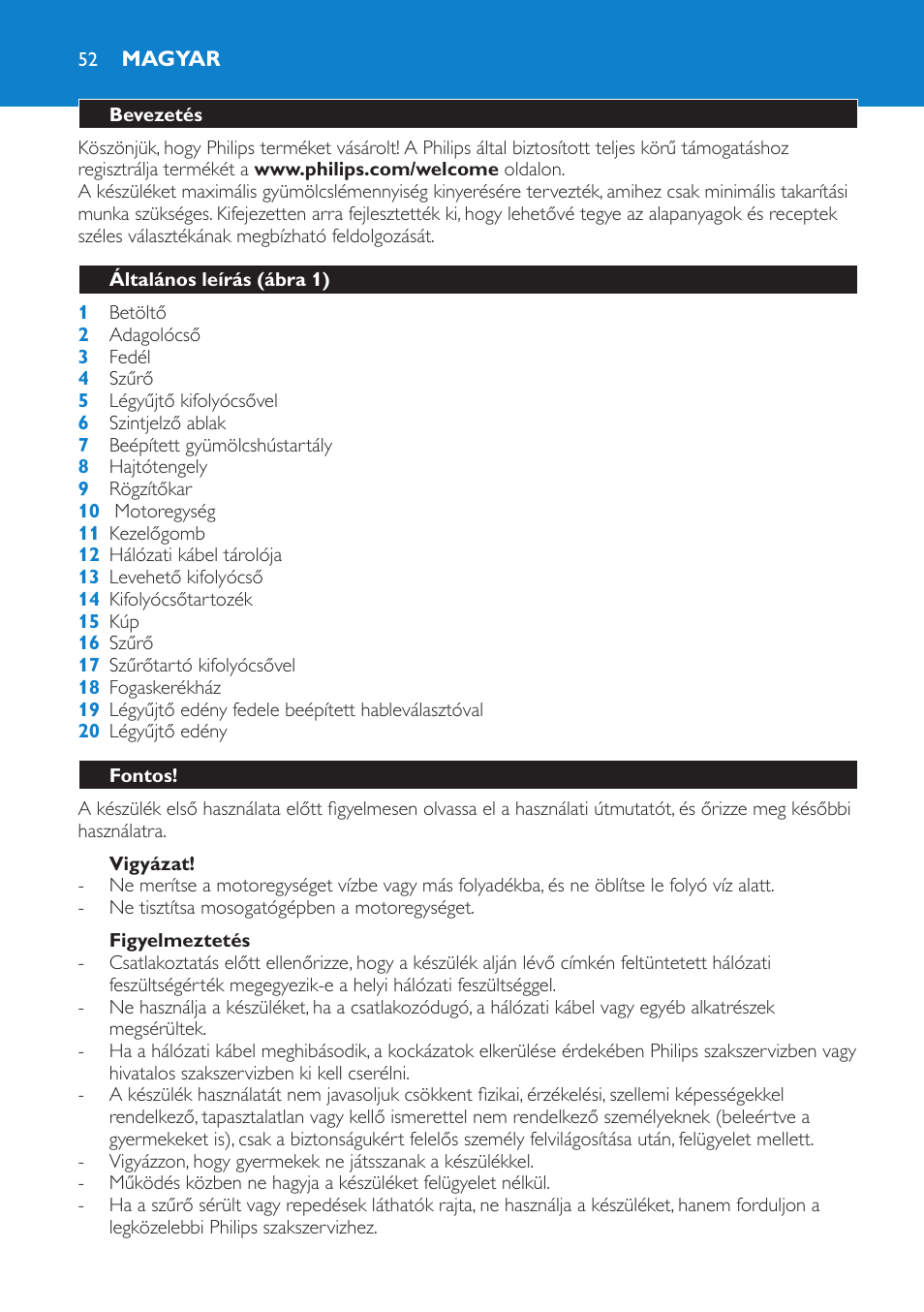 Magyar | Philips HR1870 User Manual | Page 52 / 156