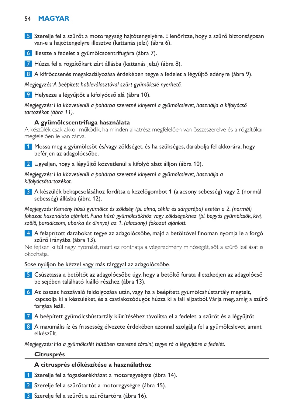 Magyar | Philips HR1870 User Manual | Page 54 / 156