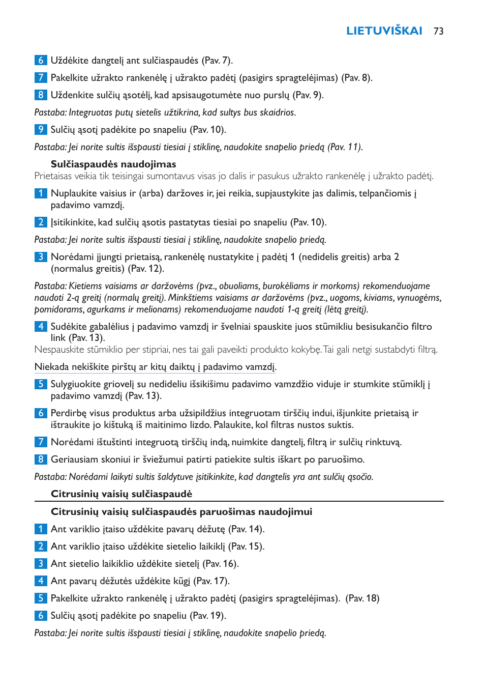 Lietuviškai | Philips HR1870 User Manual | Page 73 / 156