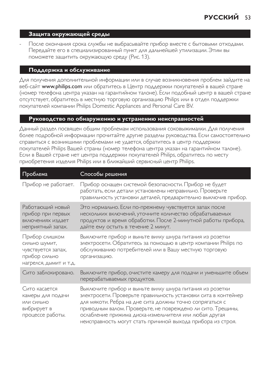 Поддержка и обслуживание | Philips HR1821 User Manual | Page 53 / 72