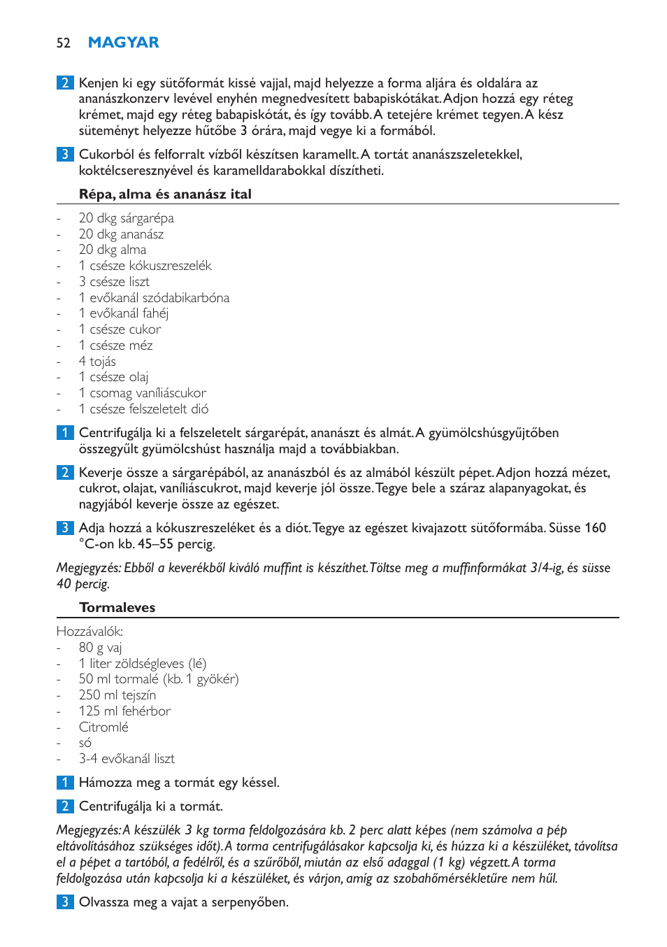 Répa, alma és ananász ital, Tormaleves | Philips HR1865 User Manual | Page 52 / 144