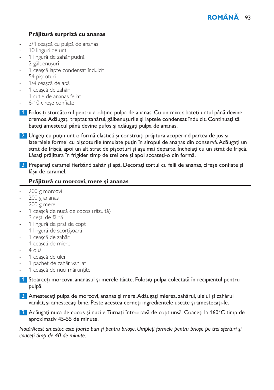 Prăjitură cu morcovi, mere şi ananas, Supă de hrean | Philips HR1865 User Manual | Page 93 / 144