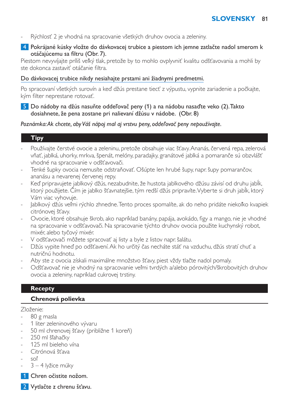 Tipy, Recepty, Chrenová polievka | Philips HR1858 User Manual | Page 81 / 108