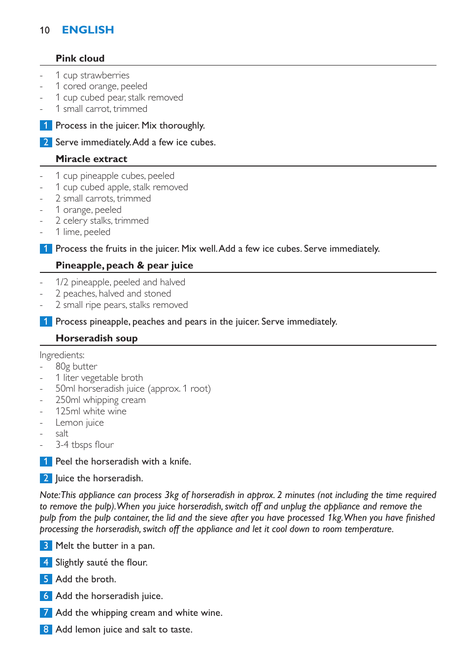 Philips HR1861 User Manual | Page 10 / 124