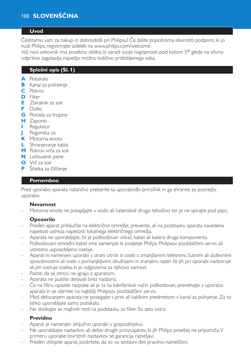 Slovenščina 100 | Philips HR1861 User Manual | Page 100 / 124