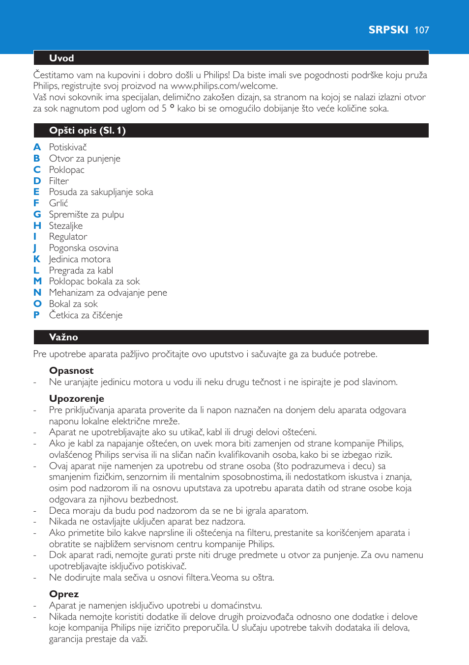 Srpski 107 | Philips HR1861 User Manual | Page 107 / 124